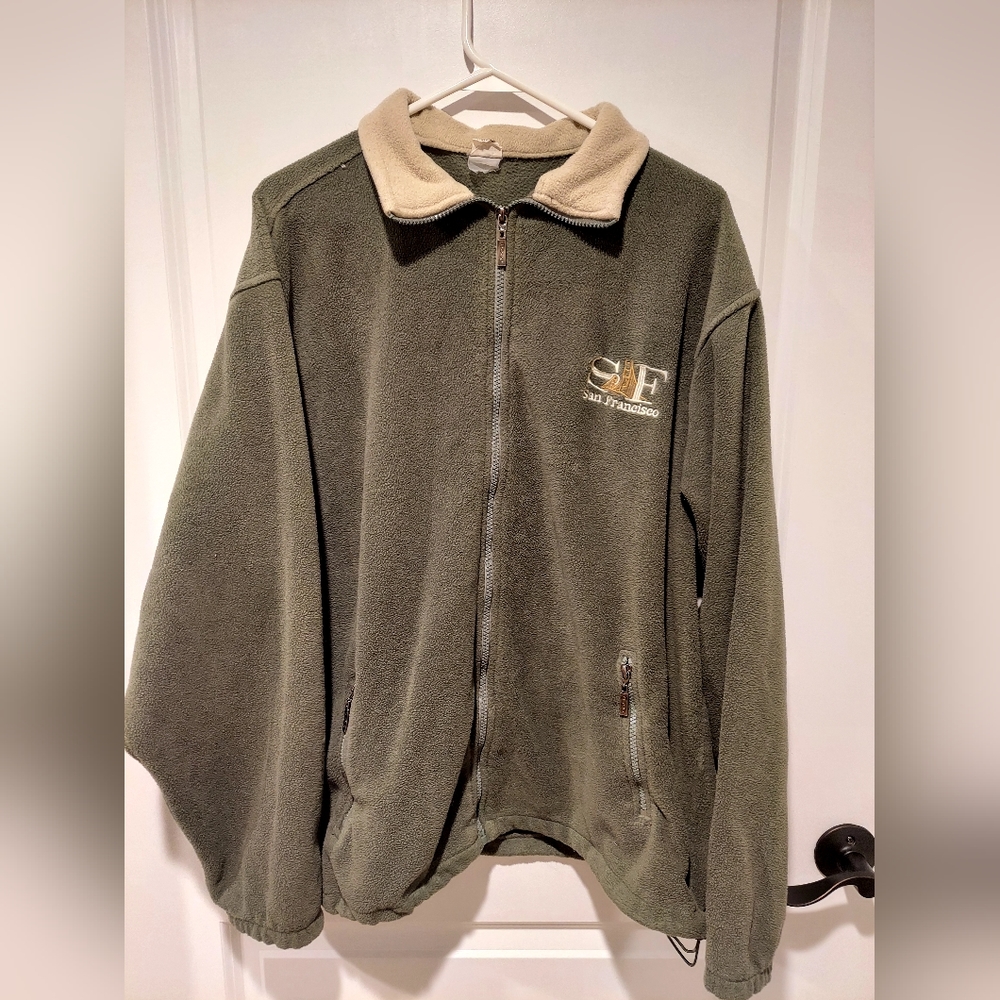 Vintage green fleece, embroidered, L